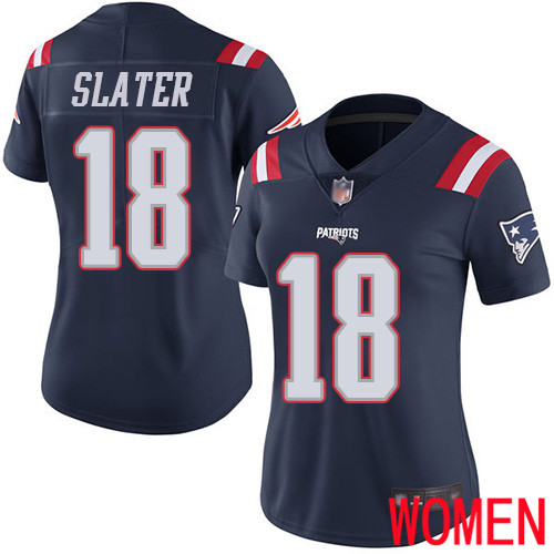 New England Patriots Football #18 Rush Vapor Limited Navy Blue Women Matthew Slater NFL Jersey
